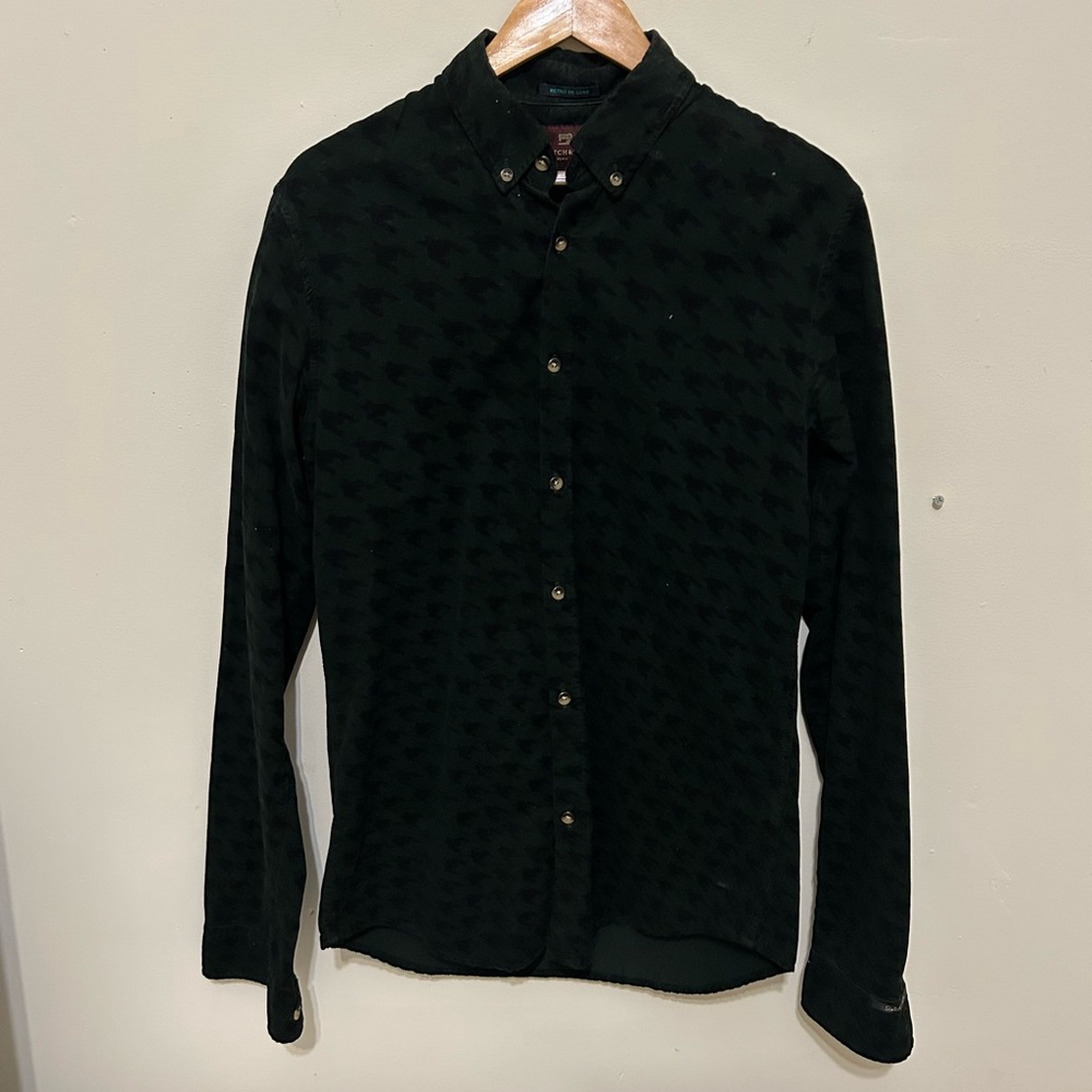 Scotch & Soda All Over Green/Black Houndstooth Corduroy Button Down Shirt